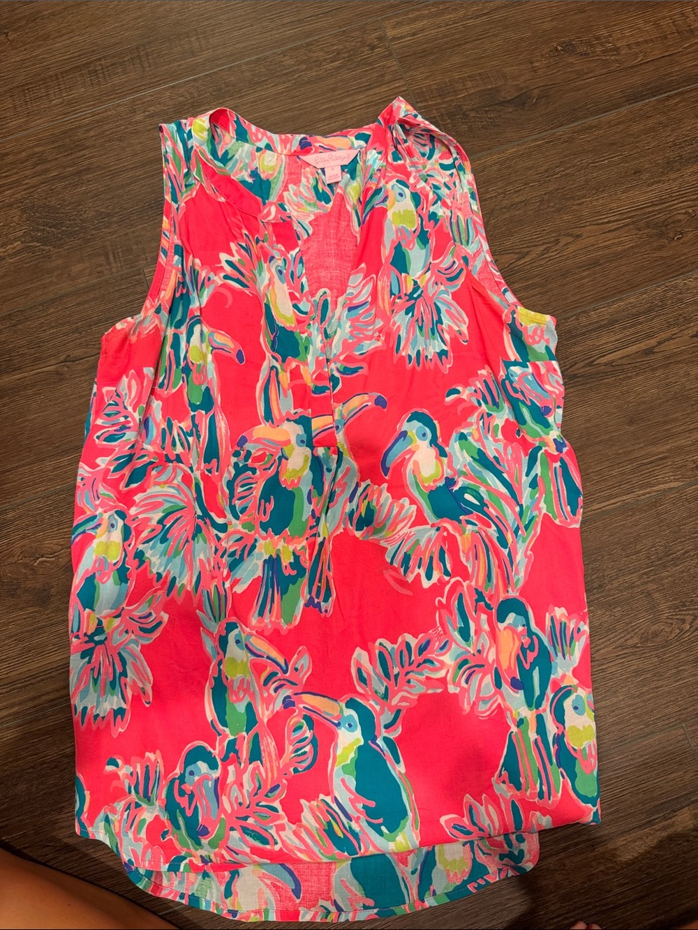 Womens Bright Pink Tropical Print Sleeveless Tank